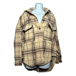 Cream/pink/grey super heavy duty button down plaid shirt